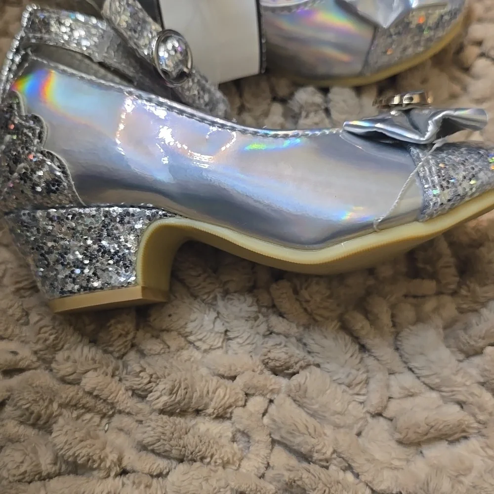 New Disney Ariel Toddler Size 6 Silver Glitter Adjustable Strap Party Shoes‎